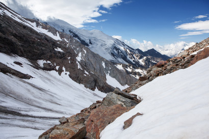 Rückblick im Anstieg zum Westgrat des Lagginhorn mit Weissmies